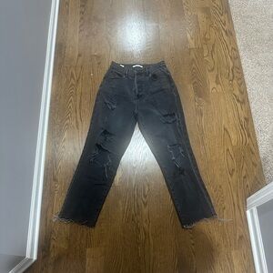 PacSun Black Distressed Button-fly Straight Leg Jeans